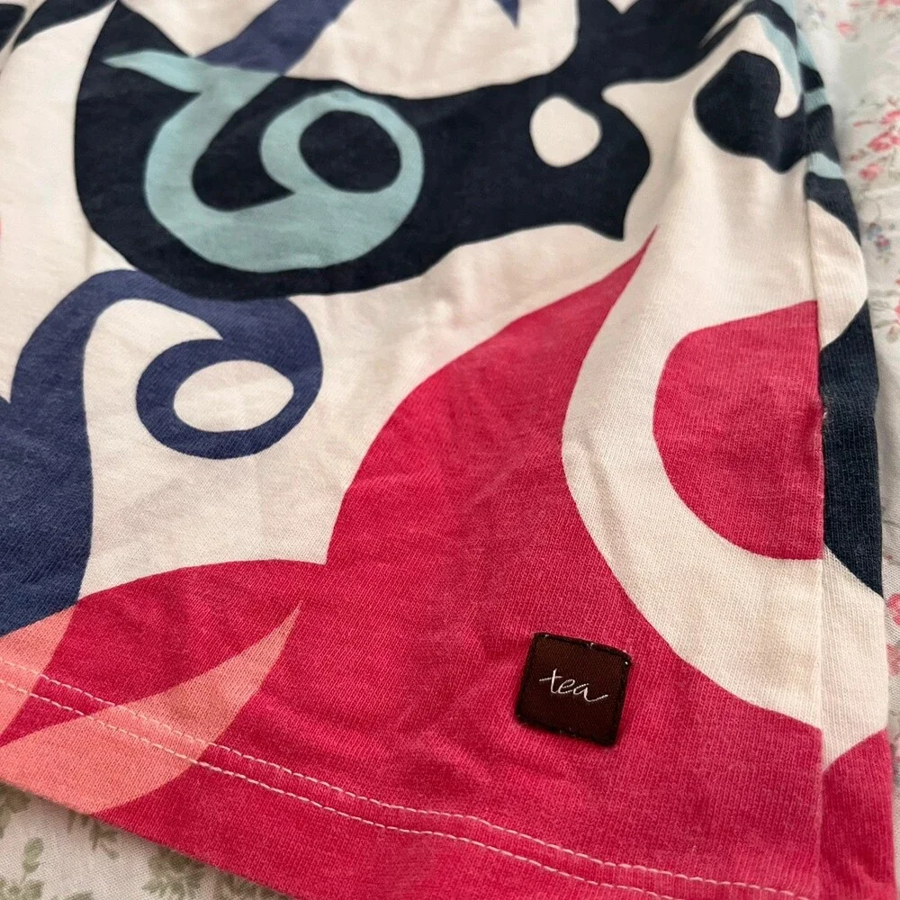 Tea Collection Baby Girls Tweet Abstract Bird Print Pink Blue Swing Dress 3-6 Mo